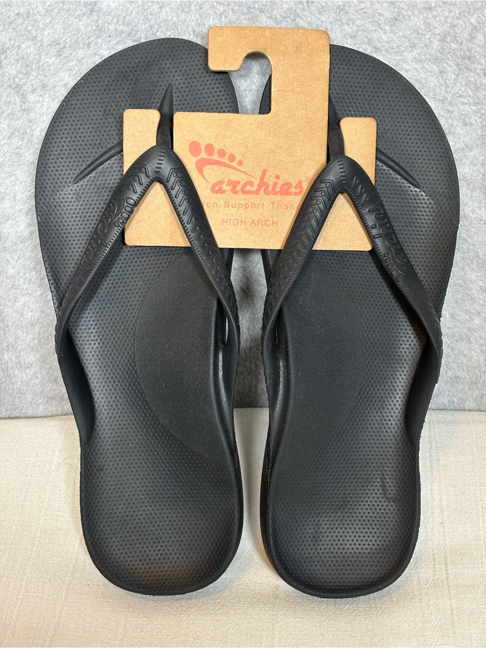 Archies Arch Support Unisex Flip Flops-Black-Men Size 12/Women Size 13